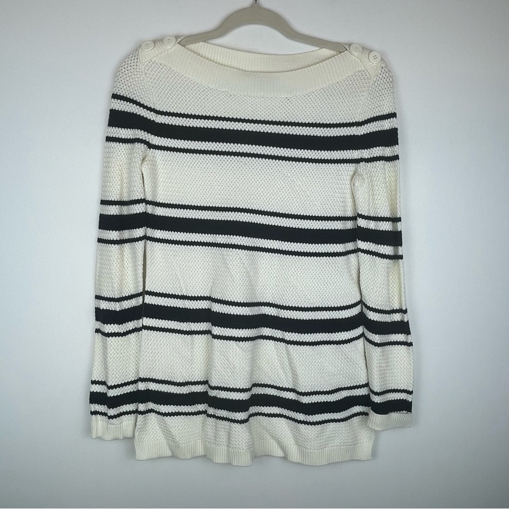Talbots Women’s Petite Small Striped Button Shoulder Sweater